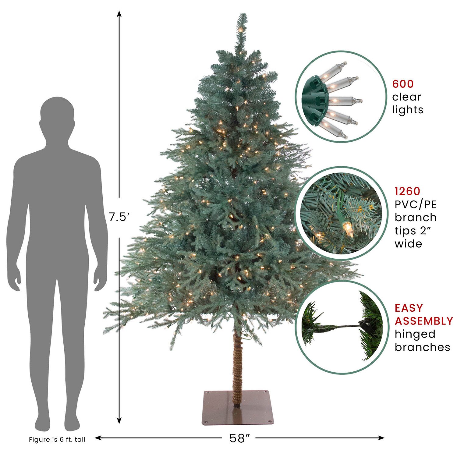 Northlight Medium Fairbanks Alartificial Clear Lights 7 1/2 Foot Pre-Lit Pine Christmas Tree