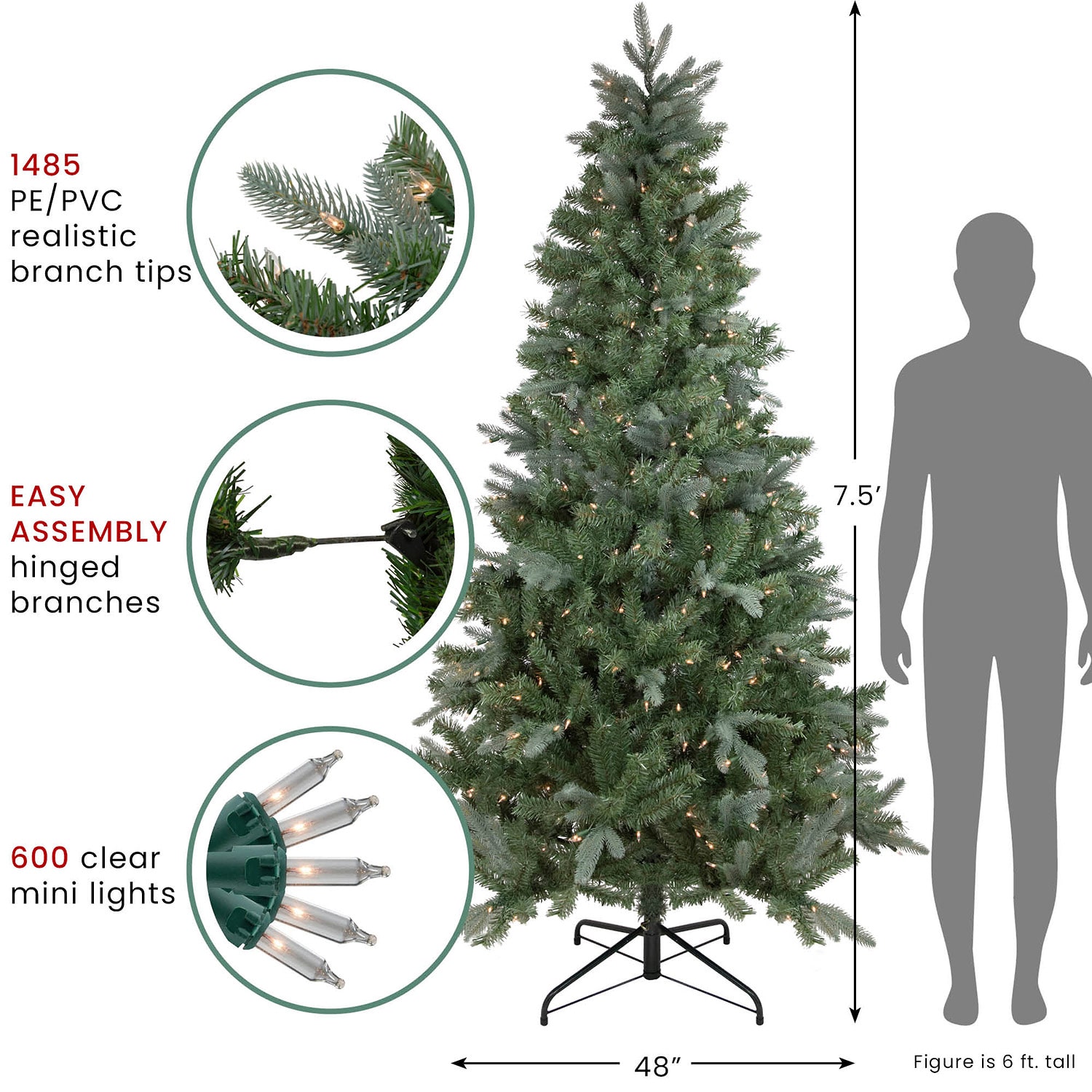 Northlight Granville Fraser Slim Artificial  Clear Lights 7 1/2 Foot Pre-Lit Fir Christmas Tree