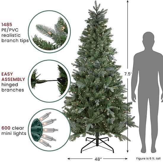 Northlight Granville Fraser Slim Artificial  Clear Lights 7 1/2 Foot Pre-Lit Fir Christmas Tree