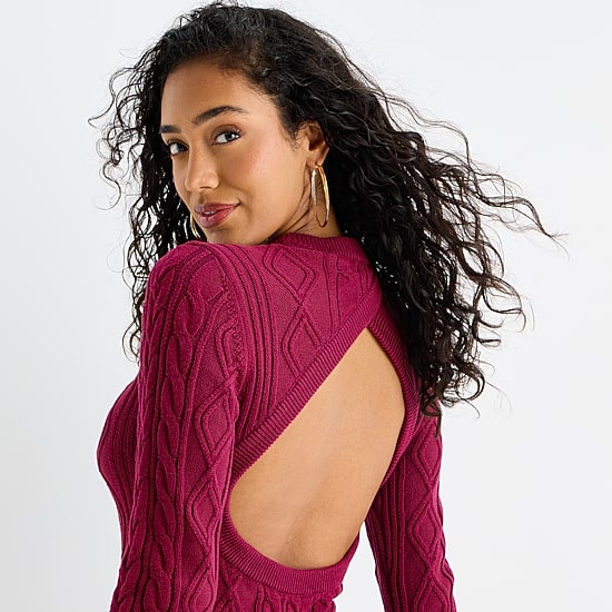 Bold Elements Womens Long Sleeve Cut Outs Sweater Dress