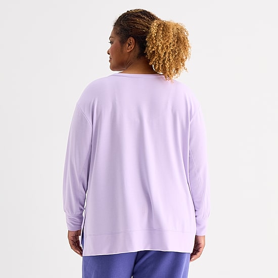 Xersion Womens Soft French Terry Crew Neck Long Sleeve Sweatshirt Plus