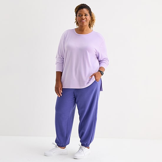 Xersion Womens Soft French Terry Crew Neck Long Sleeve Sweatshirt Plus