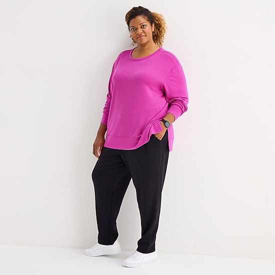 Xersion Womens Soft French Terry Crew Neck Long Sleeve Sweatshirt Plus