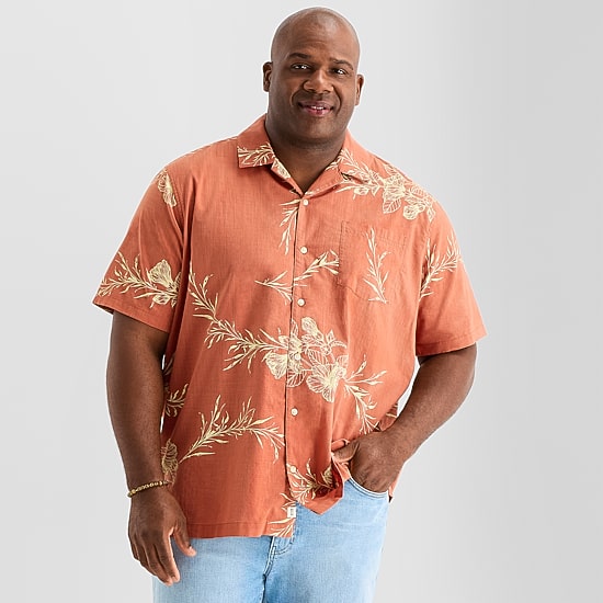 mutual weave Mens Short Sleeve Big and Tall Camp Shirt
