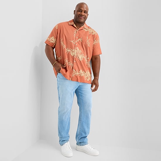 mutual weave Mens Short Sleeve Big and Tall Camp Shirt