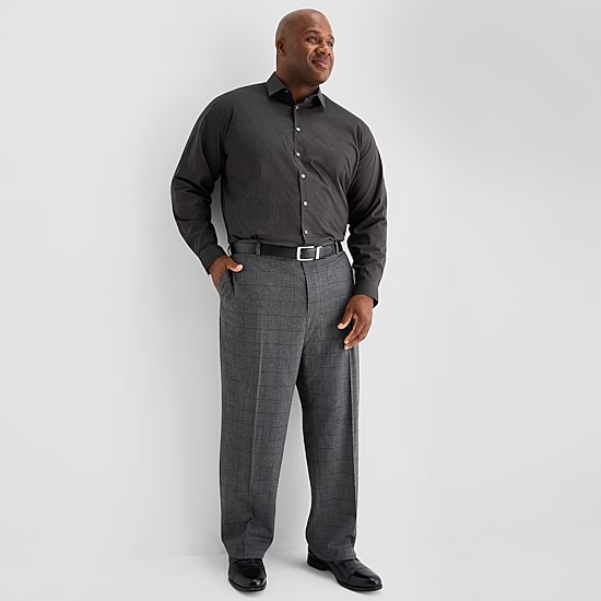 J. Ferrar Ultra Comfort Mens Big Stretch Fabric Regular Fit Plaid Flat Front Suit Pant