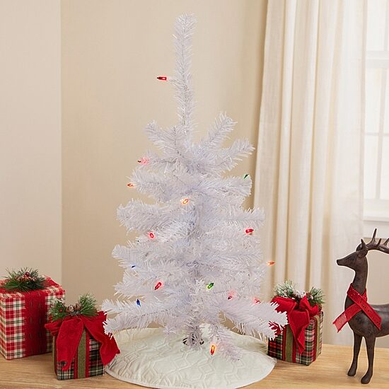 Northlight Lighted Woodbury White Slim Artificial  Multi Lights 2 Foot Pre-Lit Pine Christmas Tree