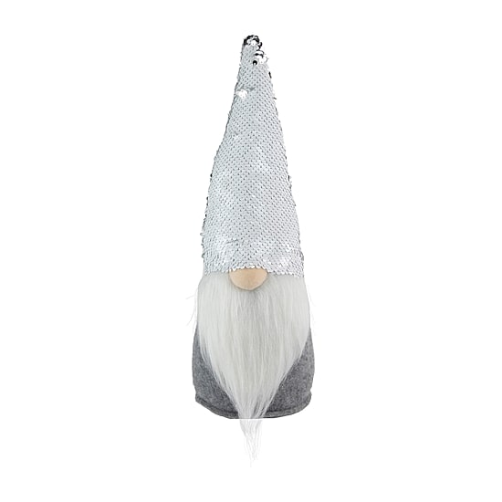 Northlight 14in Gray Standing Christmas  With Silver Flip Sequin Hat Christmas Gnome