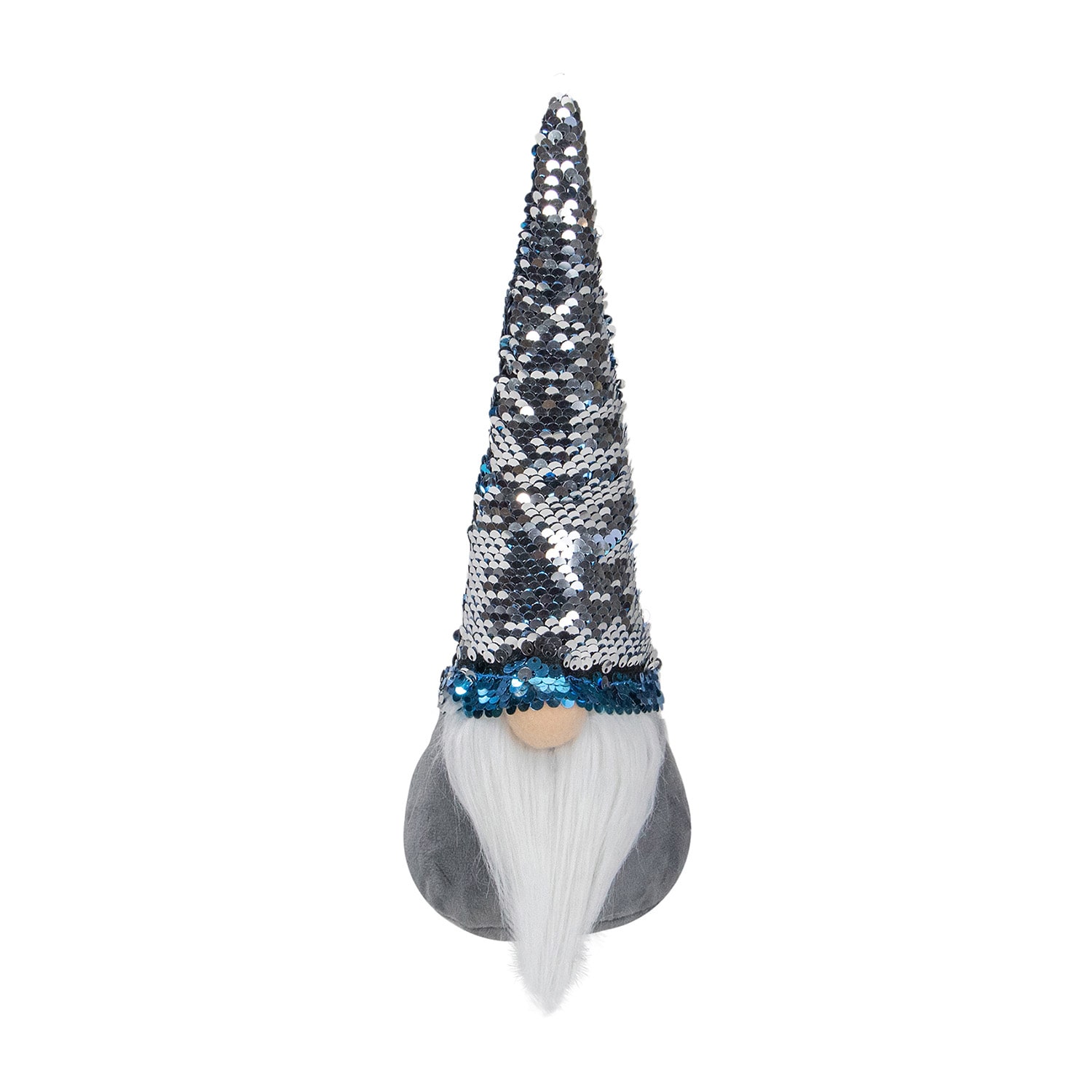 Northlight 13.5in Gray Standing Christmas  Decoration With Blue Flip Sequin Hat Christmas Gnome