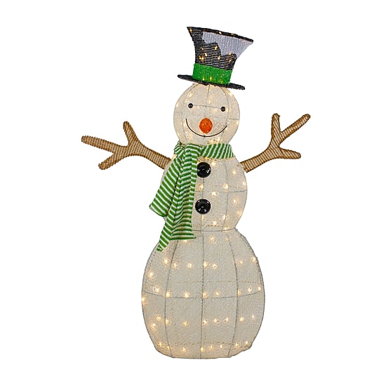 Northlight 43in Led Lighted Snowman With Top Hat And Green Scarf Christmas Yard Art