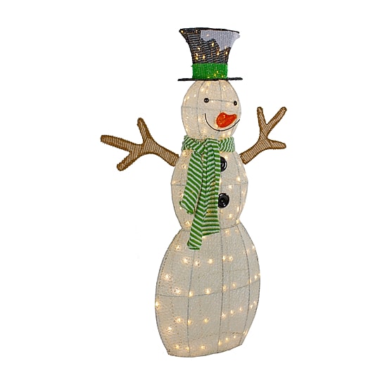 Northlight 43in Led Lighted Snowman With Top Hat And Green Scarf Christmas Yard Art