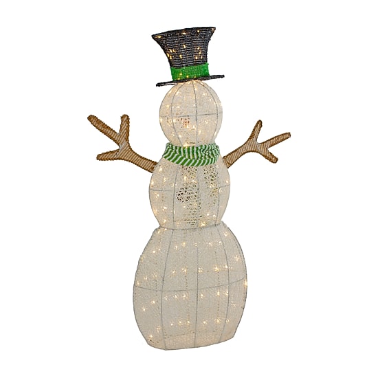 Northlight 43in Led Lighted Snowman With Top Hat And Green Scarf Christmas Yard Art