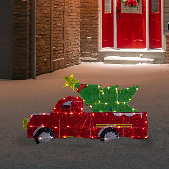 Northlight 36in Led Lighted Red Truck With Tree Christmas Yard Art