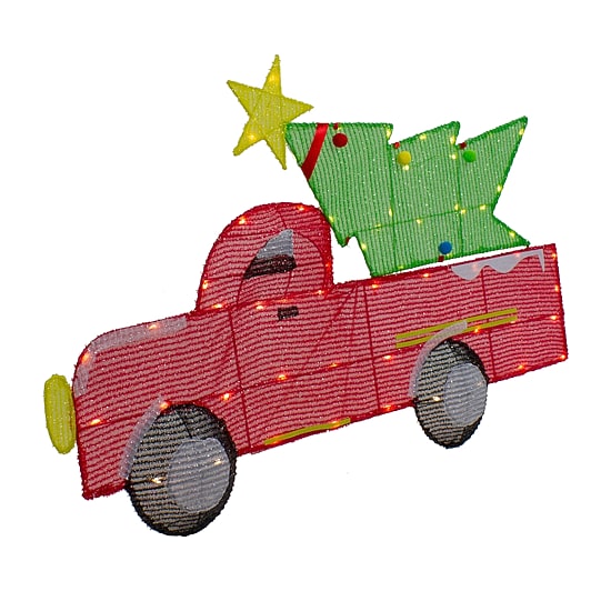 Northlight 36in Led Lighted Red Truck With Tree Christmas Yard Art