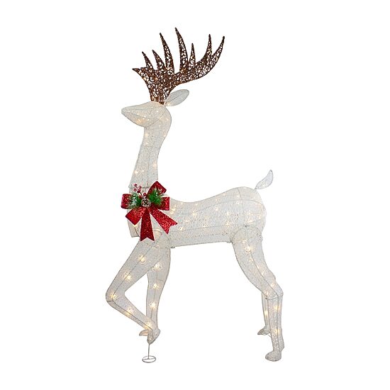 Northlight 60in Led Lighted Glitter Reindeer With Red Bow Christmas Yard Art
