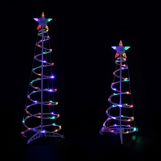 Northlight Set Of 2 Led Lighted Multi-Color Spiral Cone Trees 3ft 4ft Christmas Yard Art