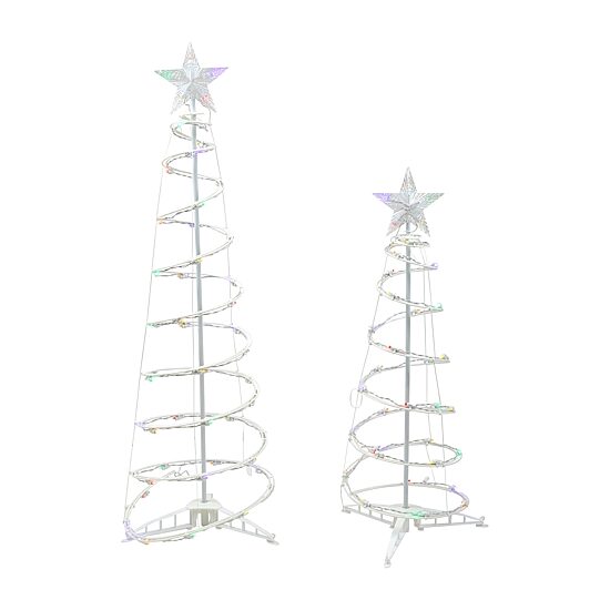 Northlight Set Of 2 Led Lighted Multi-Color Spiral Cone Trees 3ft 4ft Christmas Yard Art