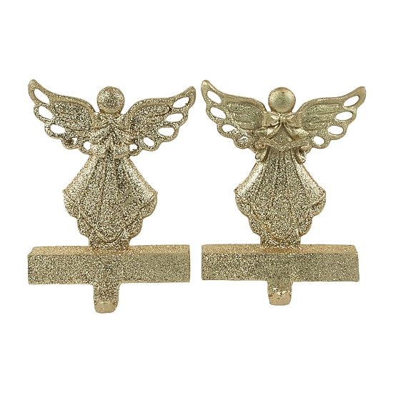 Northlight Gold Angel Glittered 5.5in 2-pc. Christmas Stocking Holder