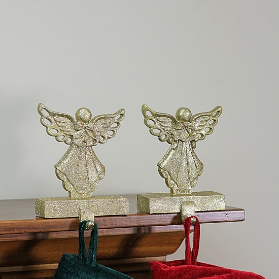 Northlight Gold Angel Glittered 5.5in 2-pc. Christmas Stocking Holder