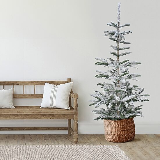 Northlight Slim Flocked Nordmann Fir 7 1/2 Foot Fir Christmas Tree