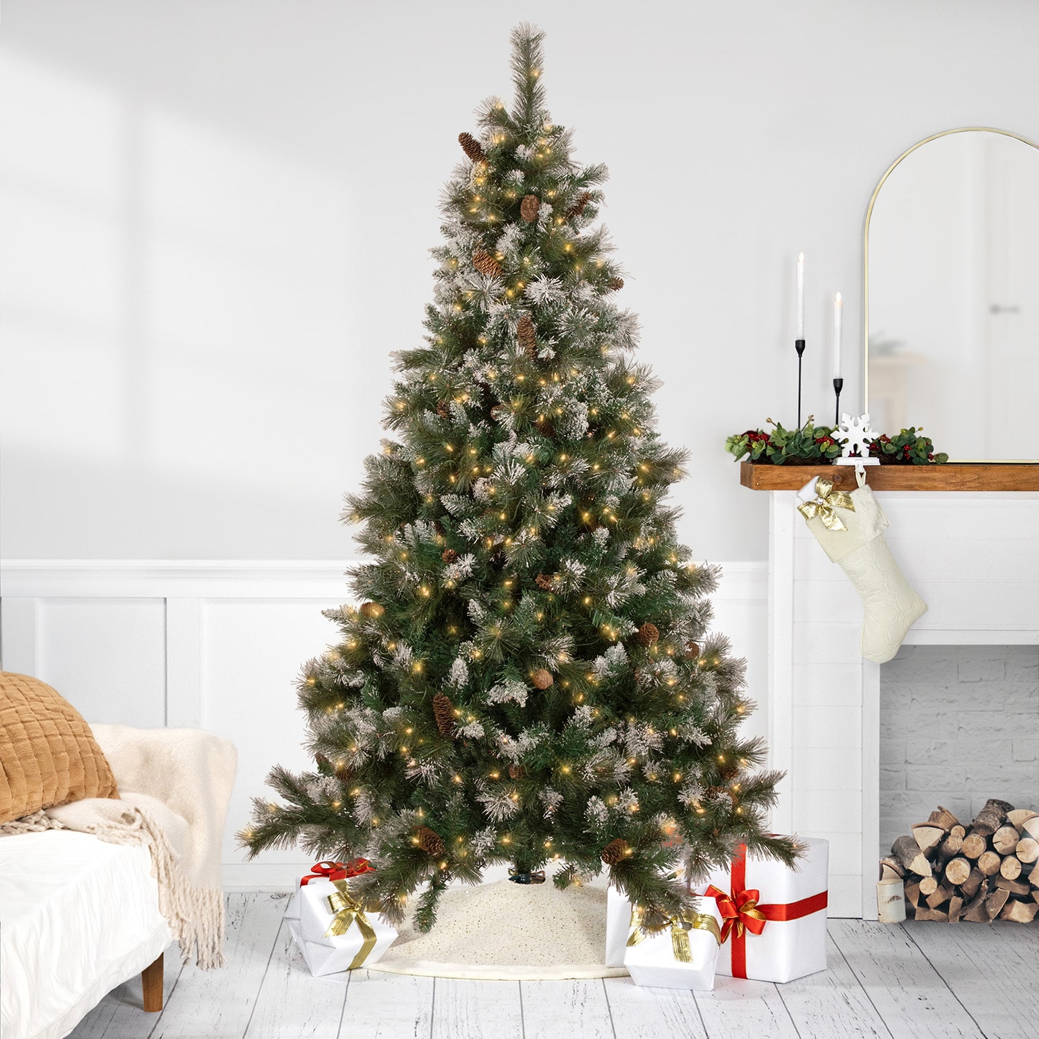Northlight Snow Valley 7 1/2 Foot Pre-Lit Pine Christmas Tree
