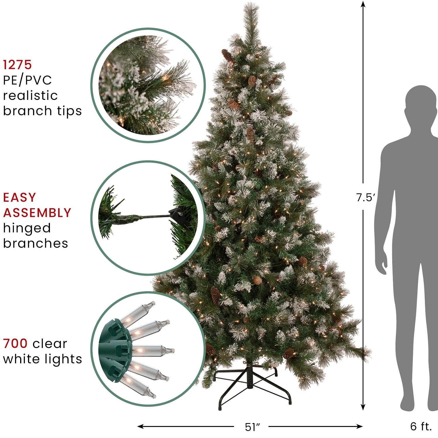 Northlight Snow Valley 7 1/2 Foot Pre-Lit Pine Christmas Tree