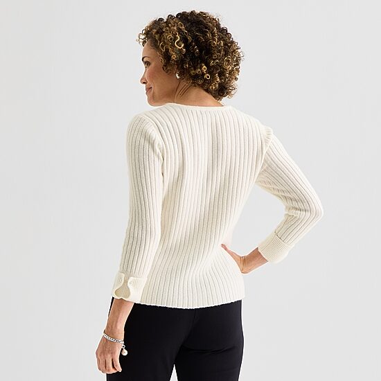 Liz Claiborne Womens Split Crew Neck Short Sleeve Cardigan
