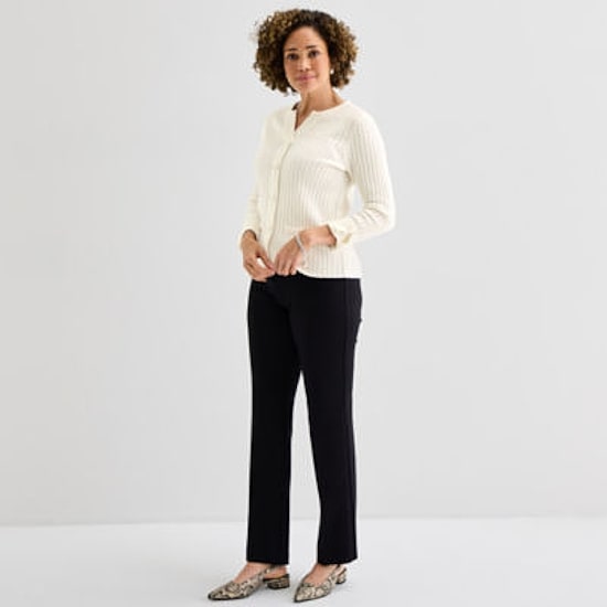 Liz Claiborne Womens Split Crew Neck Short Sleeve Cardigan