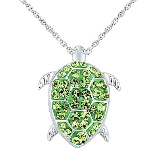 Sterling Silver Crystal Turtle Pendant Necklace