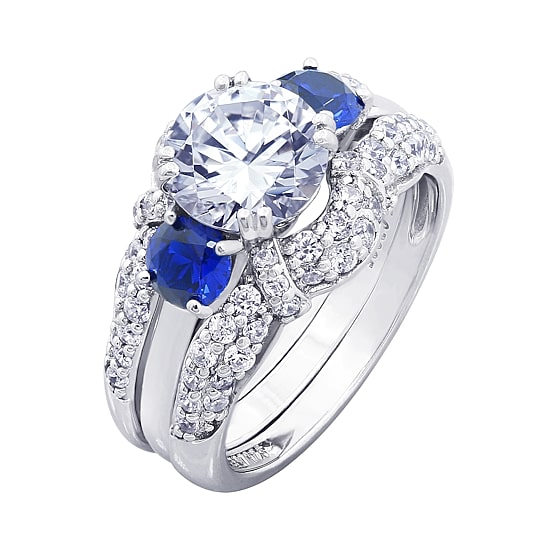 DiamonArt® Womens Cubic Zirconia & Simulated Blue Sapphire Sterling Silver Bridal Set