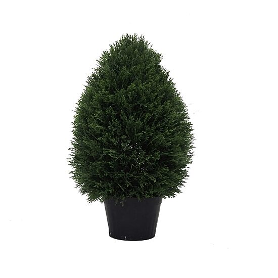 Vickerman 24"Hx15"D Cedar Teardrop Shaped Bush ina Black Planters Pot  UV Resistant"