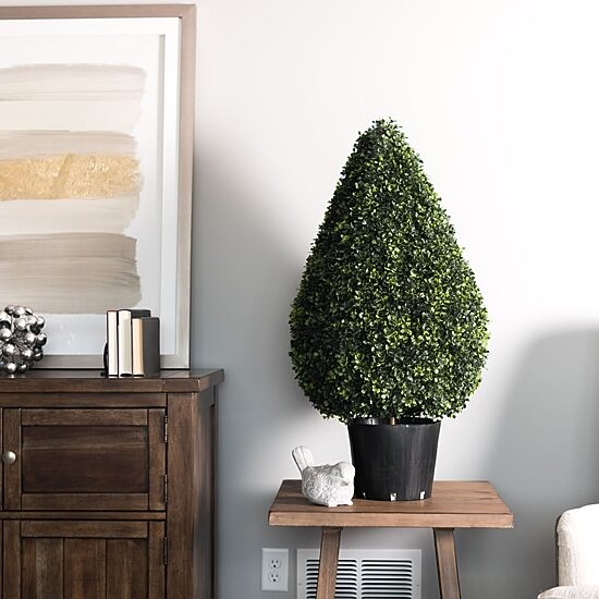 Vickerman 36" Hx20" D Boxwood Teardrop Shaped Bush in a Black Planters Pot  UV Resistant