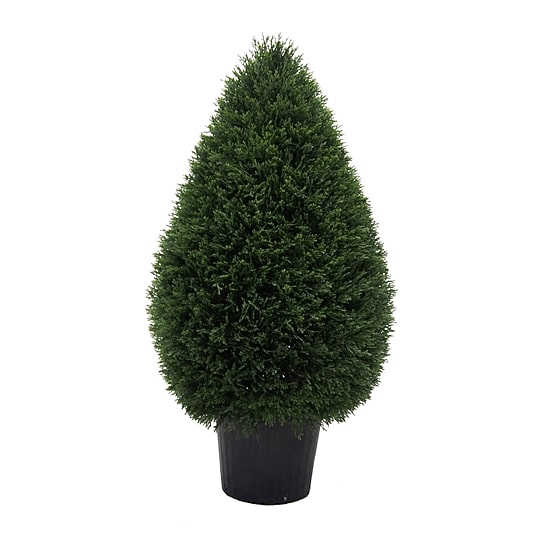 Vickerman 36"Hx20"D Cedar Tteardrop Shaped Bush ina Black Planters Pot  UV Resistant