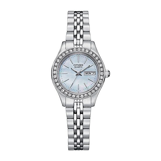 Citizen Quartz Womens Crystal Accent Silver Tone Stainless Steel Bracelet Watch Eq0530-51n
