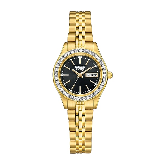 Citizen Quartz Womens Crystal Accent Gold Tone Stainless Steel Bracelet Watch Eq0532-55e