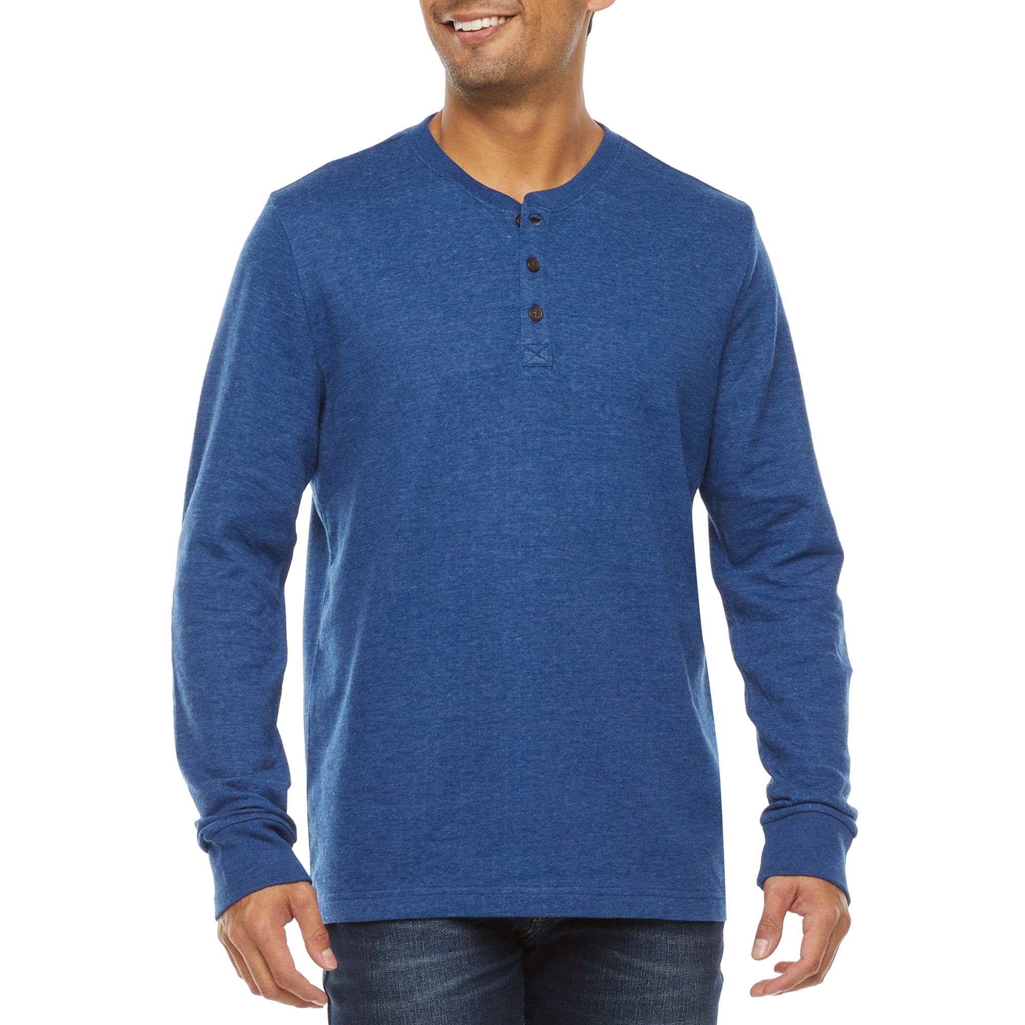 St. John's Bay Super Soft Double Knit Mens Long Sleeve Classic Fit Henley Shirt