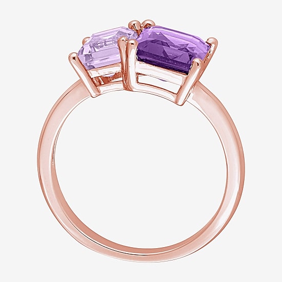 Womens Genuine Purple Amethyst 10K Rose Gold Over Silver Cocktail Ring