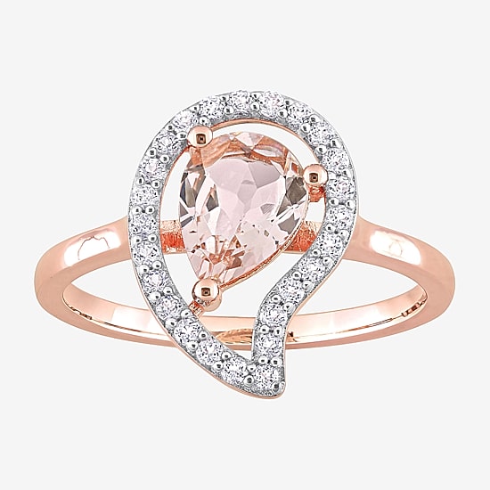 Womens Genuine Pink Morganite 18K Rose Gold Over Silver Cocktail Ring