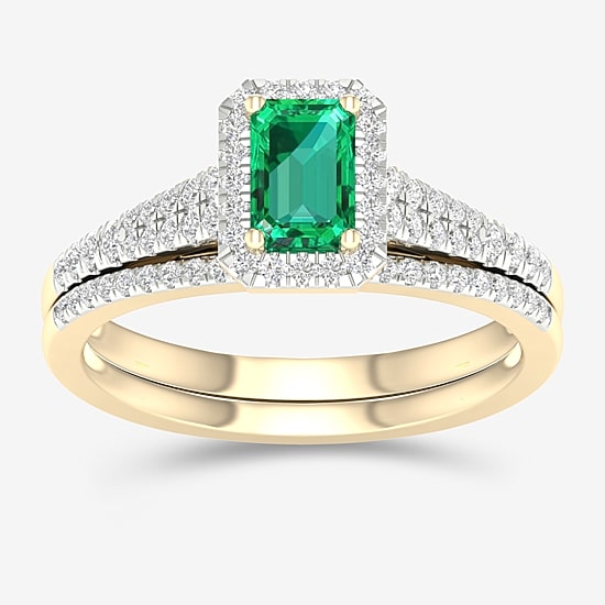 Modern Bride Gemstone Womens 1/3 CT. T.W. Genuine Blue Sapphire 10K Gold Halo Bridal Set