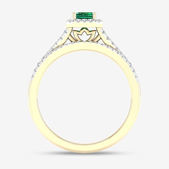 Modern Bride Gemstone Womens 1/3 CT. T.W. Genuine Blue Sapphire 10K Gold Halo Bridal Set