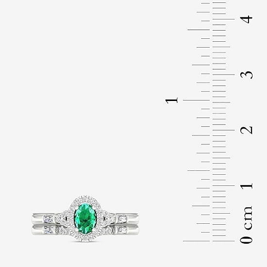 Modern Bride Gemstone and 1/3 CT. T.W. Diamond Oval Halo Bridal Set in 10K Gold