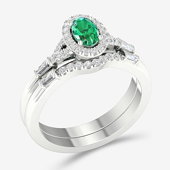 Modern Bride Gemstone and 1/3 CT. T.W. Diamond Oval Halo Bridal Set in 10K Gold