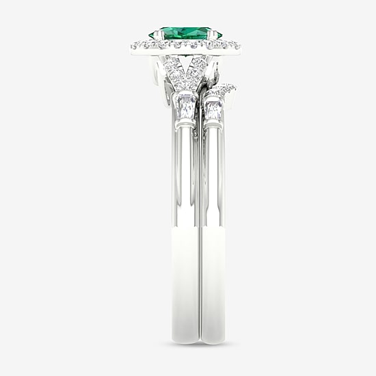 Modern Bride Gemstone and 1/3 CT. T.W. Diamond Oval Halo Bridal Set in 10K Gold