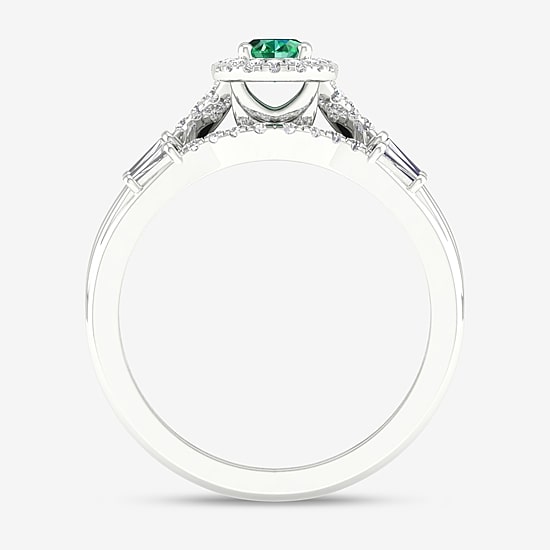 Modern Bride Gemstone and 1/3 CT. T.W. Diamond Oval Halo Bridal Set in 10K Gold