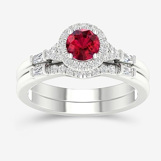 Modern Bride Gemstone Womens 1/3 CT. T.W. Genuine Pink Sapphire 10K Gold Round Halo Bridal Set