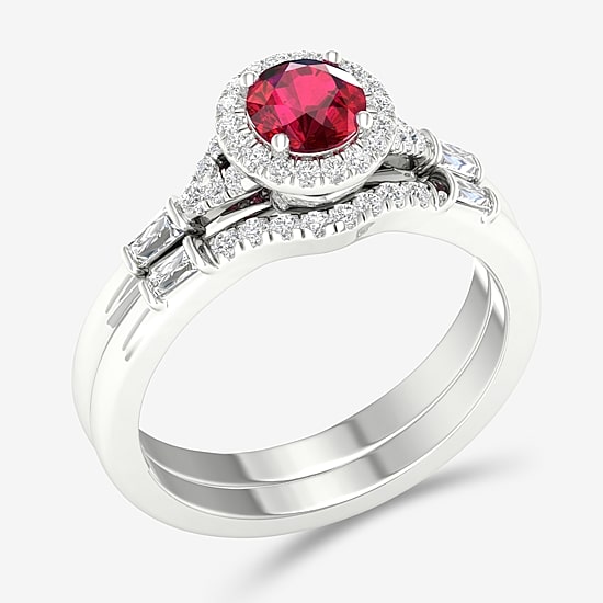 Modern Bride Gemstone Womens 1/3 CT. T.W. Genuine Pink Sapphire 10K Gold Round Halo Bridal Set