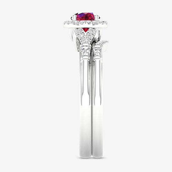 Modern Bride Gemstone Womens 1/3 CT. T.W. Genuine Pink Sapphire 10K Gold Round Halo Bridal Set