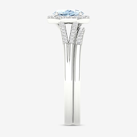 Modern Bride Gemstone Womens 1/5 CT. Genuine Blue Aquamarine 10K Gold Oval Halo Bridal Set