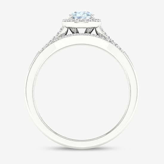 Modern Bride Gemstone Womens 1/5 CT. Genuine Blue Aquamarine 10K Gold Oval Halo Bridal Set
