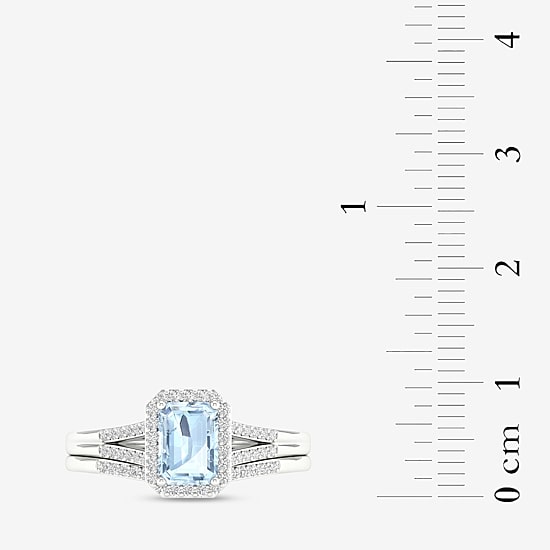 Modern Bride Gemstone Womens 1/5 CT. Genuine Blue Tanzanite 10K Gold Halo Bridal Set